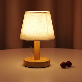 Abajur Lâmpada de cama led base madeira maciça decoração proteção para os olhos curto sono mesa luz estilo nórdico trigo forma sala leitura - Linho Bege - Branco Quente Regulável | Plugue usb