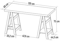 Mesa Escrivaninha 135cm Pés Cavalete Darte A06 Olmo/Branco - Mpozenato