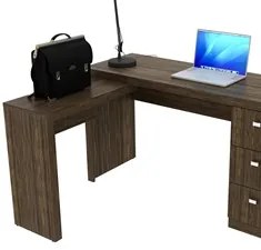 Mesa Em L Para Escritório 3 Gavetas ME4101 Nogal - Tecno Mobili