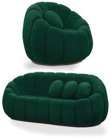 Sofá 2 Lugares com Poltrona Giratória Orgânica Cloud Bouclê E03 - D'Rossi - Verde