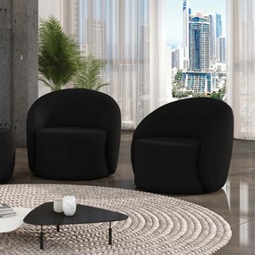 Poltrona Decorativa Orgânica Giratória Kit 2 Lua Veludo D03 - D'Rossi - Preto