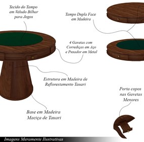 Conjunto Mesa de Jogos Carteado Bellagio Tampo Reversível Verde e 4 Cadeiras Madeira Poker Base Cone Linho Cinza/Imbuia G42 - Gran Belo