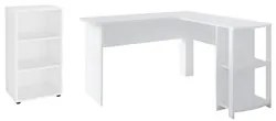 Mesa Escrivaninha em L Malu e Estante Livreiro 45x81cm Lean A06 Branco