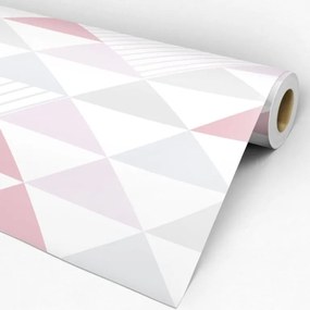 Papel de Parede Triângulo Rosa Cinza e Branco 0.52m x 3.00m