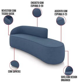 Sofá 4 Lugares Orgânico 220cm Morgan e 2 Poltronas Lua Suede Azul M D03 - D'Rossi