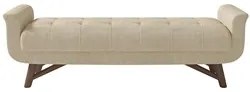 Puff Recamier Calçadeira 195cm Base Madeira Neville P02 Bouclé Bege -