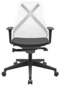 Cadeira Office Bix Tela Branca Assento Aero Preto Autocompensador Base Piramidal 95cm - 64051 Sun House