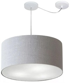 Lustre Pendente Cilíndrico Com Desvio Md-4236 Cúpula em Tecido 45x25cm Rustico Cinza - Bivolt