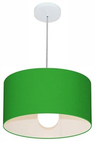 Lustre Pendente Cilíndrico Md-4031 Cúpula em Tecido 40x21cm Verde Folha - Bivolt