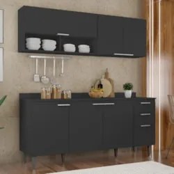 Armário de Cozinha Com Tampo CP01 180cm Pérola Preto Z34      - Mpozen
