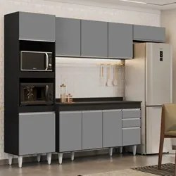 Armário de Cozinha Modulada 4 Peças CP11 Balcão com Tampo Preto/Cinza