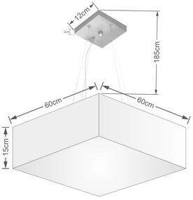 Lustre Pendente Quadrado Vivare Md-4198 Cúpula em Tecido 15/60x60cm - Bivolt