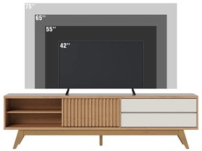 Rack para Sala Bancada de TV 75 Pol 200cm Licia C04 - D'Rossi - Freijó e Off White Matte