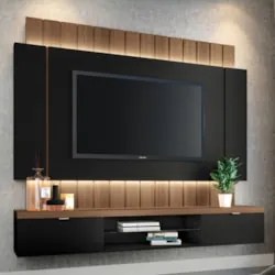Painel TV 55 Pol 180cm Bancada Suspensa Illuna H01 Preto/Castanho - Mp