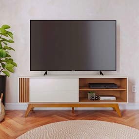 Rack para Sala Bancada de TV 60'' 1 Porta Ripado Tarsila C04 - D'Rossi - Off Matte e Freijó