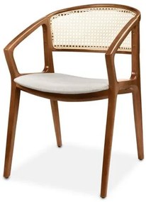 Cadeira Camilly com Braço Linho Cinza Claro e Tela Sextavada Natural com Estrutura Castanho Claro - 74119 Sun House