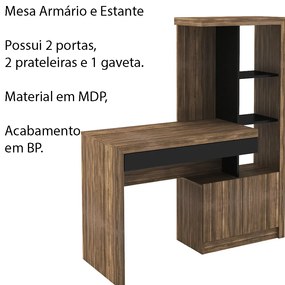 Mesa Conjunto para Escritório Home Office ME4143 MDP Nogal/Preto G69 - Gran Belo