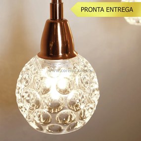 Pendente Amora Vidro Cristal Ø8X17Cm Alumínio 1Xg9 - Qimporta Pd2301 (COBRE BRILHO)