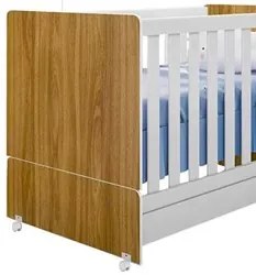 Berço Americano Mini Cama Com Rodízios Charme P14 Nature/Branco - Mpoz