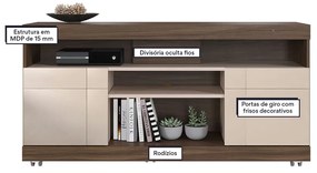 Rack para Sala Bancada de TV 47 Pol 136cm Ariele Nogueira Real/Off White C04 - D'Rossi