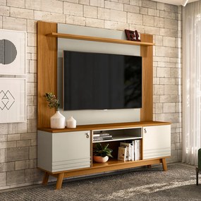 Conjunto Painel Extensível e Rack Tremonti/Cronos TV até 75 Polegadas Nature/Off White G77 - Gran Belo