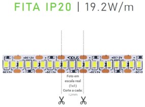 Fita Led 240Leds/m 2835 19,2W/m 12V 3000K 1500Lm/m Ip20 / 5 Metros | O...