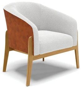 Poltrona Decorativa Base Madeira Stella PU Nozes/Bouclê Off White D03 - D'Rossi