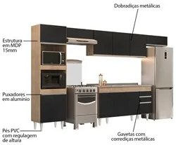 Armário de Cozinha Modulada 5 Peças CP15 Balcão com Pia Inox Castanho/