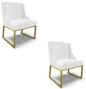 Cadeira Sala de Jantar Industrial Dourado kit 2 Liz Sint PU Branco D03 - D'Rossi