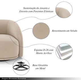 Kit 2 Poltronas Decorativas Jenny Base Giratória em Metal Preto Veludo Bege G45 - Gran Belo