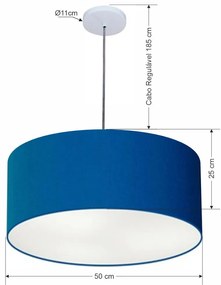 Pendente Cilíndrico Vivare Free Lux Md-4386 Cúpula em Tecido - Azul-Marinho - Canopla branca e fio transparente