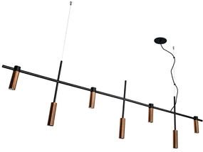 Pendente Barão 176X43Cm 7Xmr11 / Cabo Aço Chumbador + Cabo Rayon | Usi... (OL-F / DR-PV - Verde Oliva Fosco / Dourado Brilho Polido Verniz)