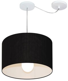 Lustre Pendente Cilíndrico Com Desvio Md-4226 Cúpula em Tecido 40x25cm Preto - Bivolt