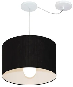 Lustre Pendente Cilíndrico Com Desvio Md-4226 Cúpula em Tecido 40x25cm Preto - Bivolt