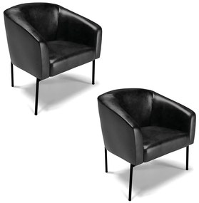 Poltrona Decorativa Pé de Ferro Preto Kit 2 Stella Sintético PU D03 - D'Rossi - Preto