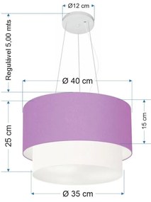 Lustre Pendente Duplo Cilíndrico Vivare Md-4158 Cúpula Tecido 40x35cm - Bivolt