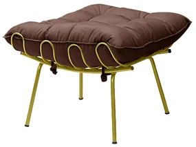 Puff Decorativo Sala de Estar Abel Pés Dourado Suede Marrom G41 - Gran Belo
