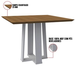 Mesa de Jantar Quadrada Leka 100 cm Imbuia Base Off White - D'Rossi