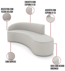 Sofá 4 Lugares Orgânico 220 cm Morgan Veludo D03 - D'Rossi - Cinza