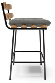 Kit 04 Banquetas Costela Suede Grafite Base Metálica Preto - D'Rossi