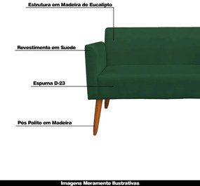Poltrona Namoradeira Decorativa Isabella Pés Palito Madeira Suede Verde G19 - Gran Belo