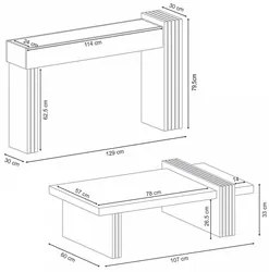 Mesa de Centro Tammy e Aparador Solare Ripado H01 Off White/Freijó - M