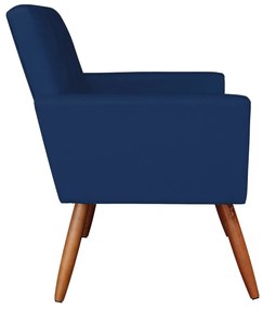 Kit 02 Poltronas com 01 Puff Larissa Suede Pés Palito Castanho D'Rossi - Azul Marinho
