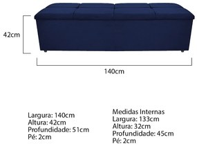 Calçadeira Munique 140 cm Casal Corano Azul Marinho - ADJ Decor