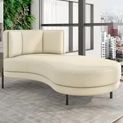 Chaise Longue Divã 164cm Braço Esquerdo Logus D06 Linho Creme - Mpozen