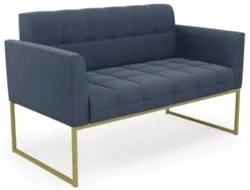 Sofá Namoradeira Base Industrial Dourado Ana Suede Azul Marinho - Ibiz