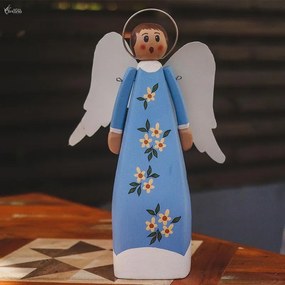 Escultura Anjo em Madeira | Azul