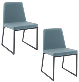 Kit 2 Cadeiras de Jantar Decorativa Base Aço Preto Javé Linho Azul Claro G17 - Gran Belo