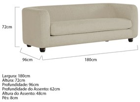 Sofá 3 Lugares Luxo Recepção Escritorio Sala Veneza 180cm Bouclé