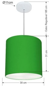 Lustre Pendente Cilíndrico Vivare Md-4036 Cúpula em Tecido 30x31cm - Bivolt - Verde-Folha - 110V/220V